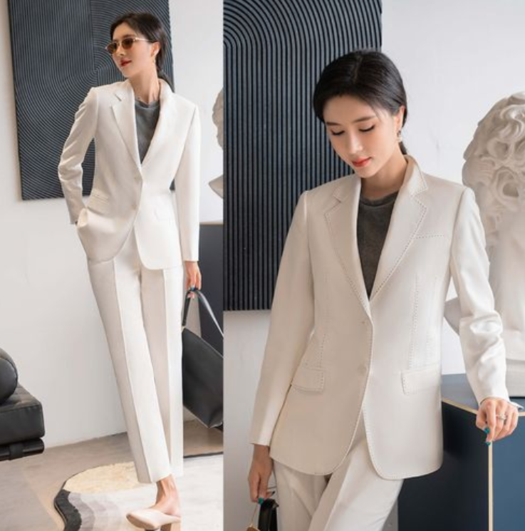 白色女士小西裝套裝，職業(yè)女士西裝氣質(zhì)高雅,果斷干練